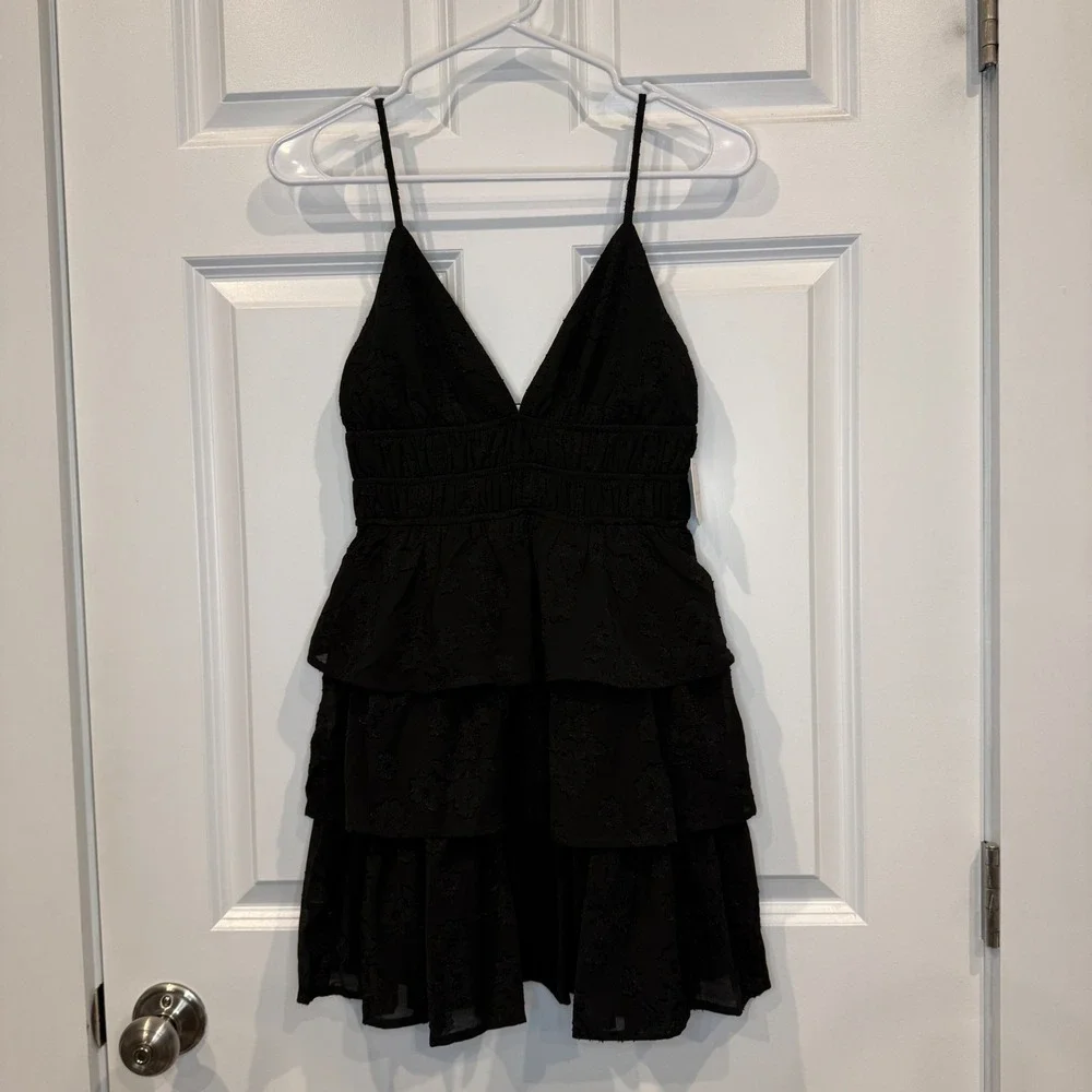 Altar'd State Black Floral Burnout Tiered Mini Dress Smocked Waist Size XS NWT - Picture 2 of 8